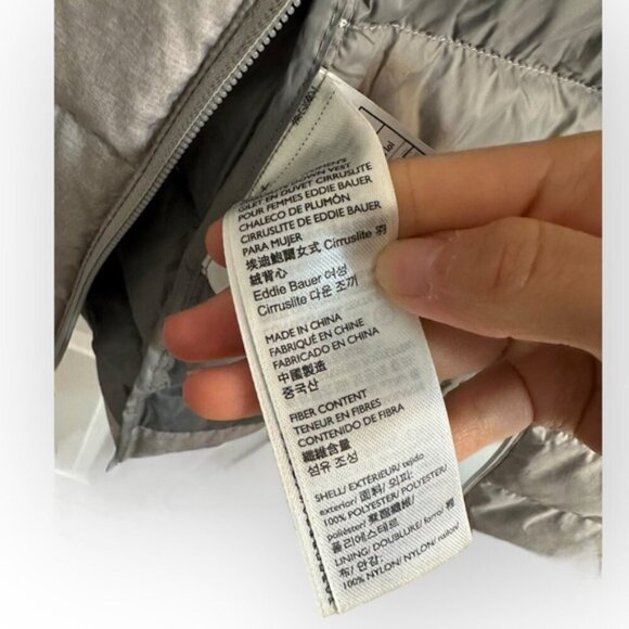 Eddie Bauer 650 fill Woman’s Light Grey Cirruslite Down Feather full zip Vest L - Picture 7 of 7